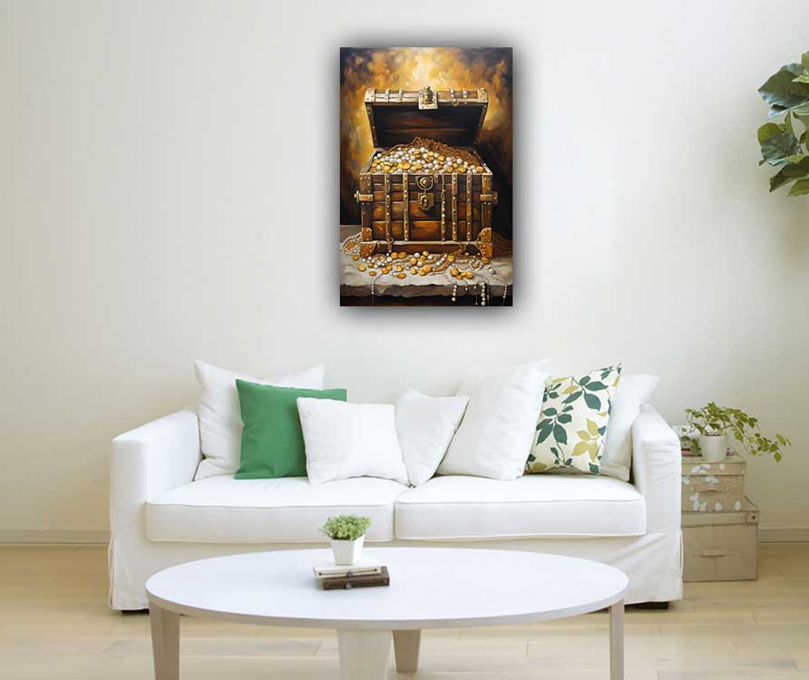Treasure Chest Filled with Gold - Wealth and Finance Artwork for Southeast Direction