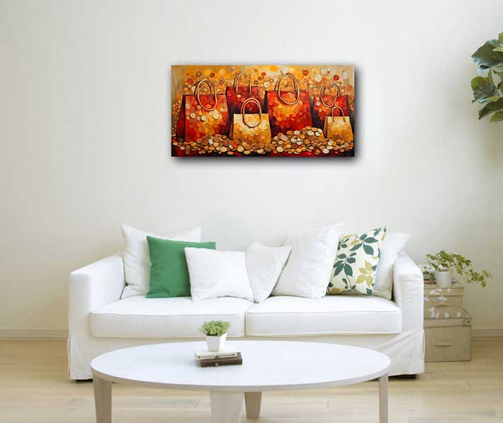 Overflowing Bags of Wealth Abstract Painting for Prosperity