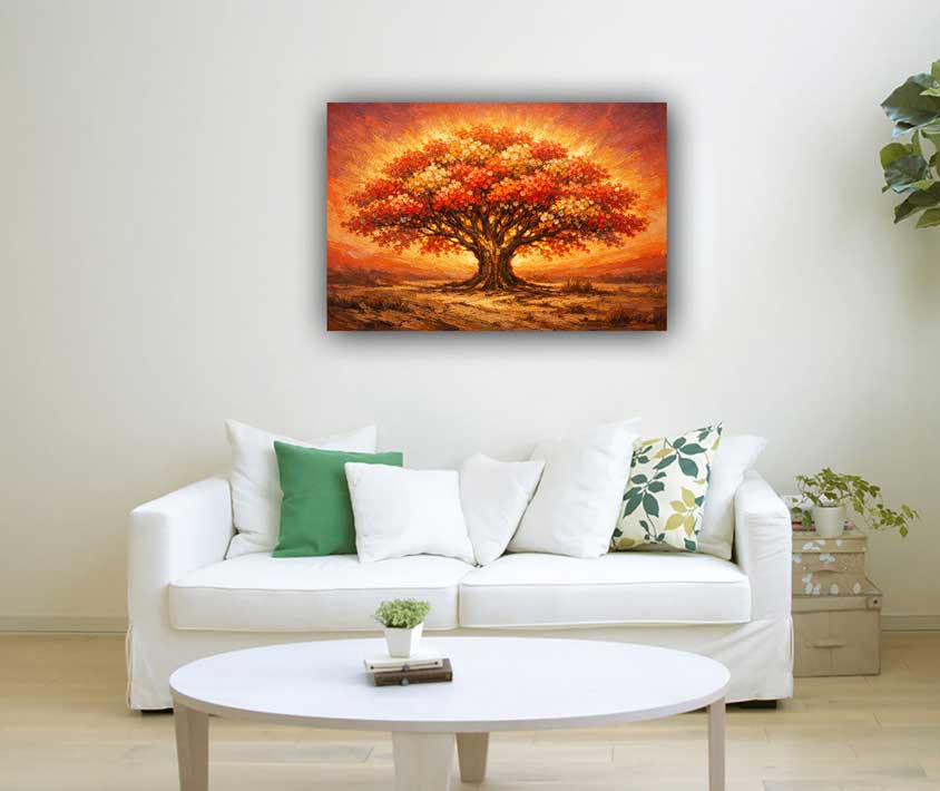 Sunset Energy Tree Wall Art Symbol of Warmth, Passion and Life Energy