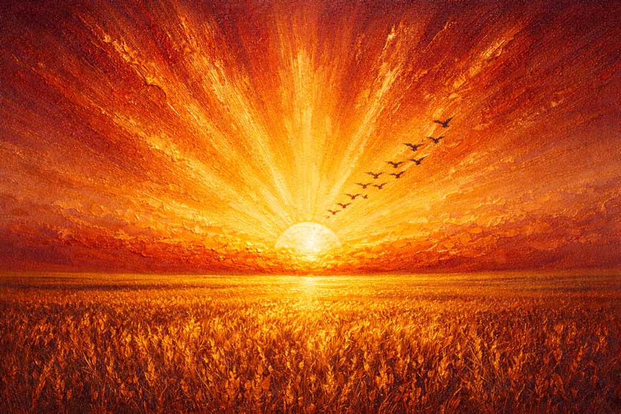 Sunrise of Wealth Wall Art  Rising Sun Energizing Prosperity and Abundance