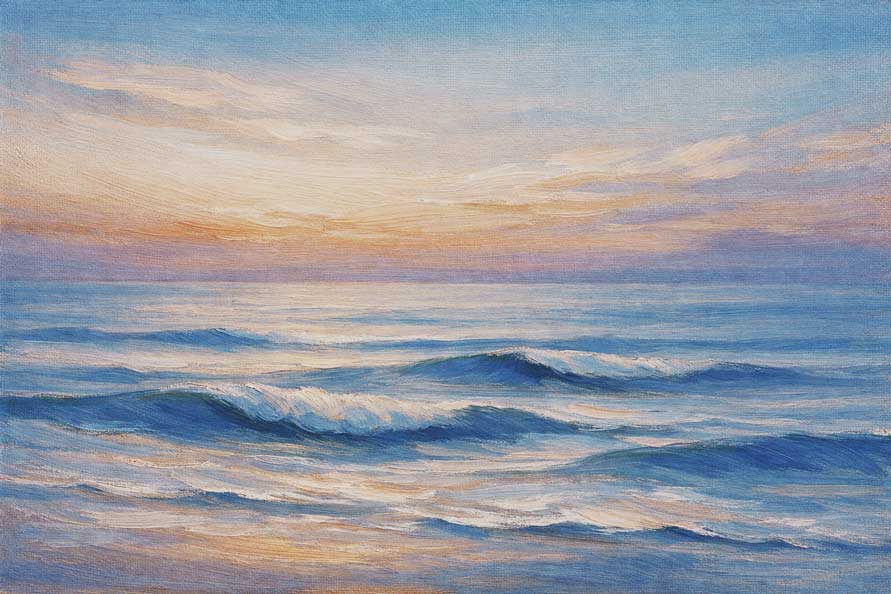 Abstract Painting of Water Reflections with Sunset Colors for Calm, Reflective Innovation