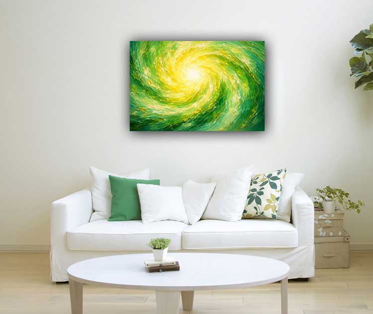 Green Abstract Spiral Wall Art Canvas Painting for Growth and Vitality