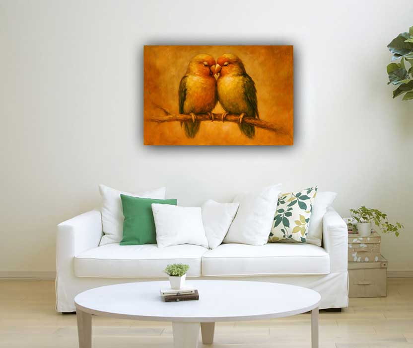 Artwork on Canvas Love Birds Painting for Relationship Harmony in Southwest