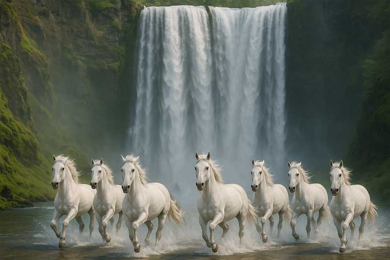 Vastu 7 Horses and Waterfall Painting Boost Career & Opportunities