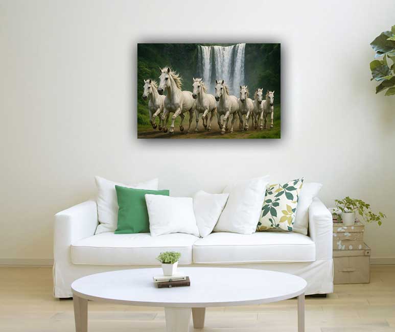 Lucky 7 Horses Waterfall Painting for Home Office