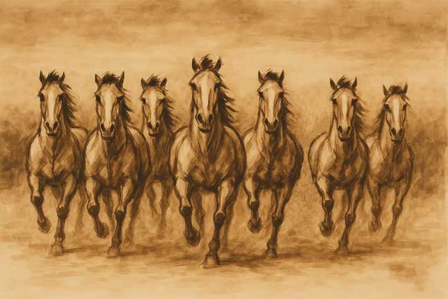 7 Horses Sketch Painting
