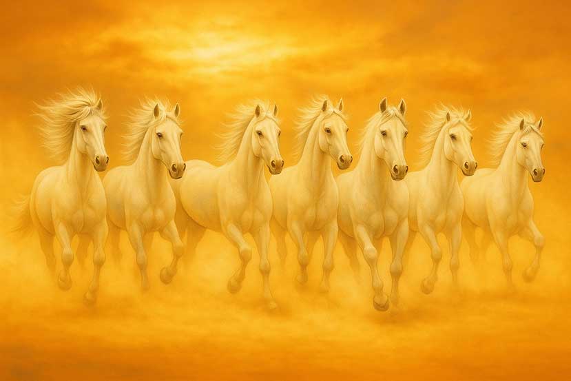 7 White Horses with Rising Sun Vastu Painting