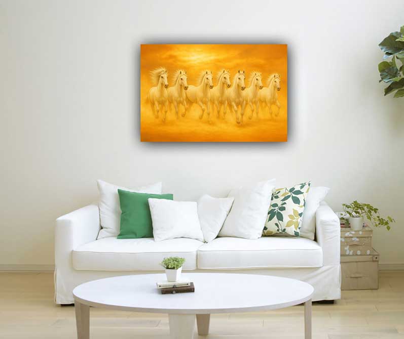 7 White Horses with Rising Sun Vastu Painting