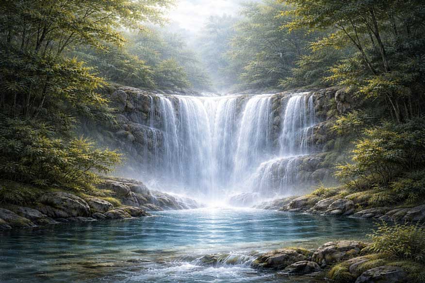 Wall Art of Waterfall Painting for Career Growth and Opportunity Flow