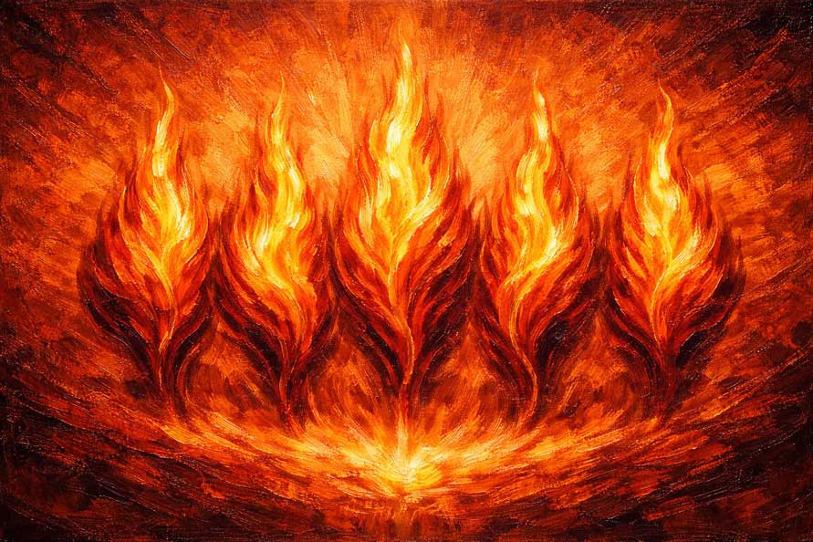 Wall Art Five Flames Canvas Painting for Energy and Transformation