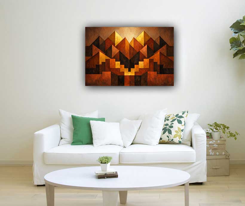 Abstract Symmetrical Geometric Mountains Painting for Strength, Order & Grounded Harmony