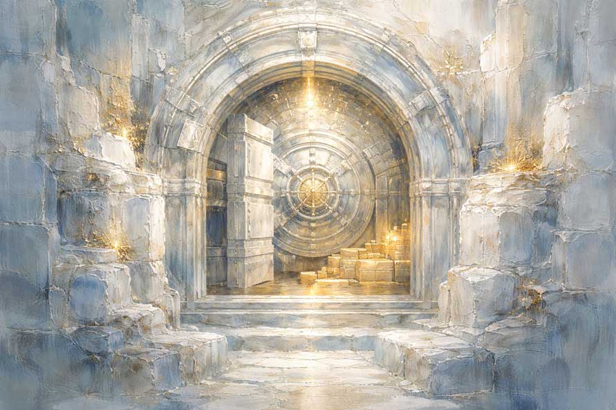 Abstract Painting of Abstract Ancient Treasure Vault for Wealth Protection and Abundance