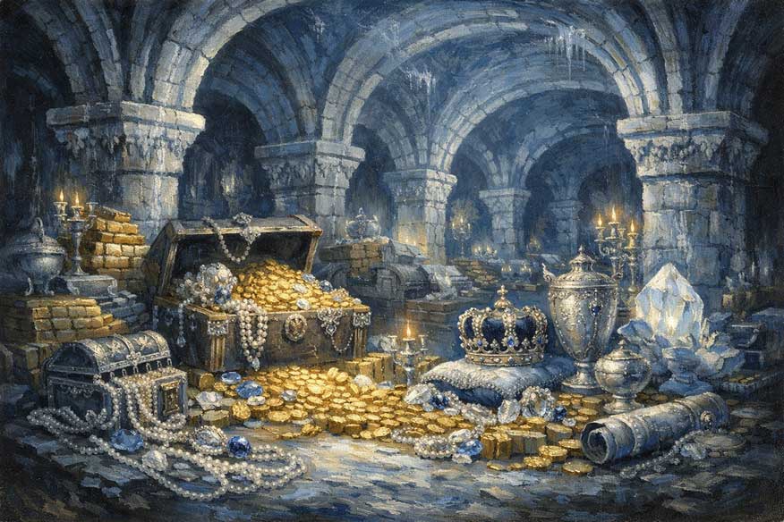 Painting of Ancient Treasure Vault for Wealth Protection and Abundance