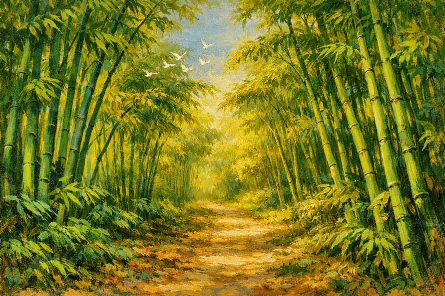 Bamboo Grove Wall Art Canvas Painting for Openness and Harmony