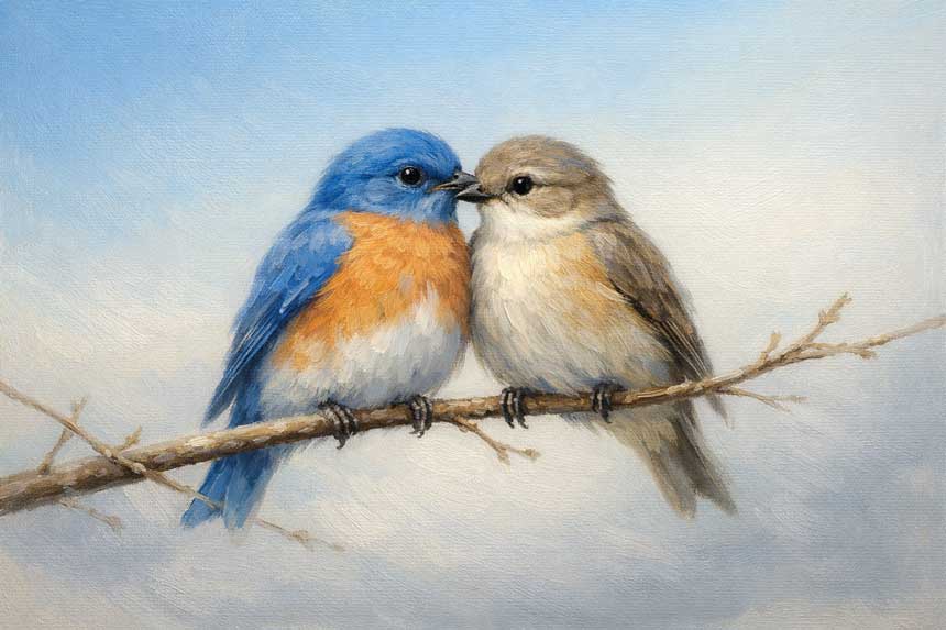 Wall Art of Birds on a Branch Painting for Social Harmony and Steady Connections