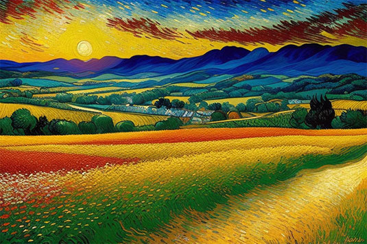 Fields with Crops Painting Prosperity and Abundance