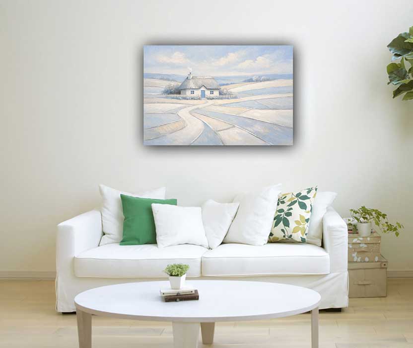 Abstract Painting of Cottage in Prosperous Fields for Wealth Stability and Comfort