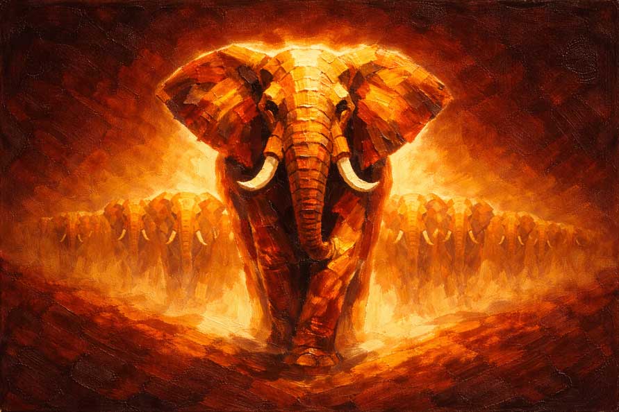 Wall Art Elephant Leader Canvas Painting for Authority and Guidance