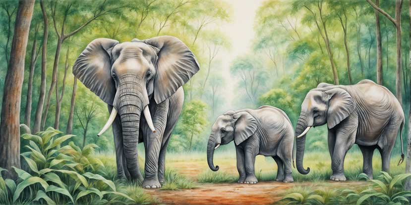 Family of Elephants for Social Connection in East Direction