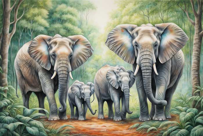 Family of Elephants Painting