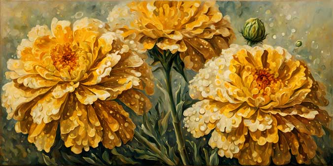 Wall Art Marigold Painting for Positivity & Vitality in East Direction