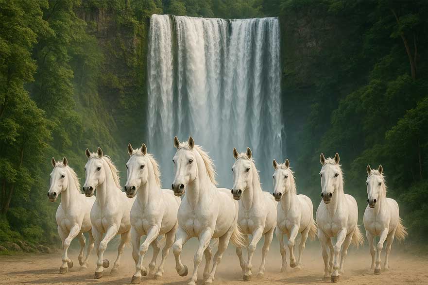 Lucky 8 Horses with Waterfall