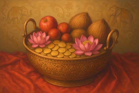 Prosperity Vastu Artwork Overflowing Fruits & Flowers Basket