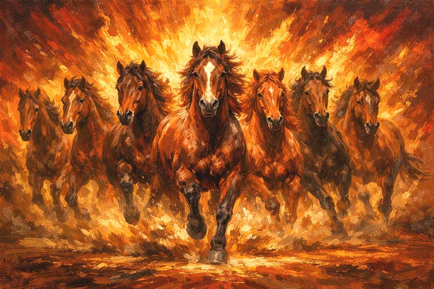 Painting of Seven Running Horses with Golden Energy in South-East for Wealth Growth and Business Success