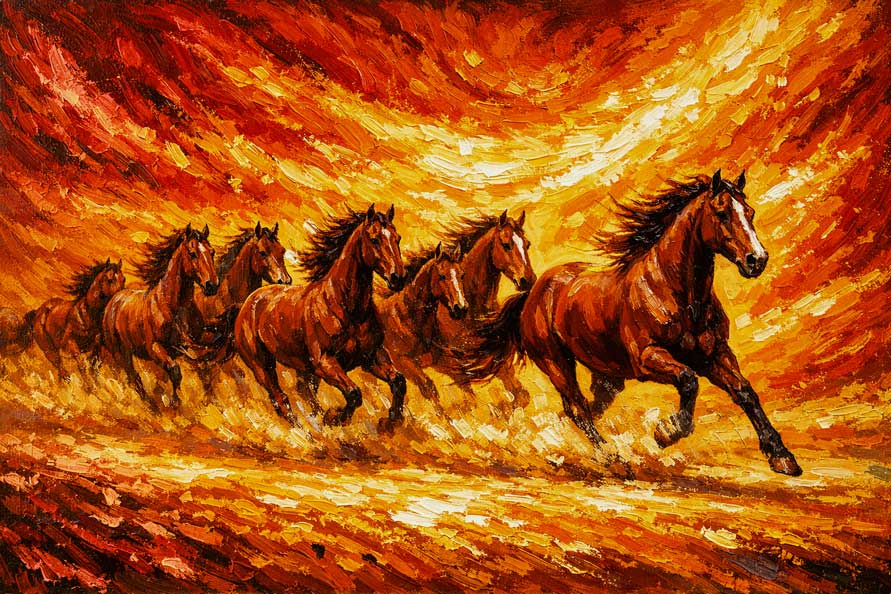 Painting of Seven Horses in  South-East for Wealth Expansion and Financial Opportunities