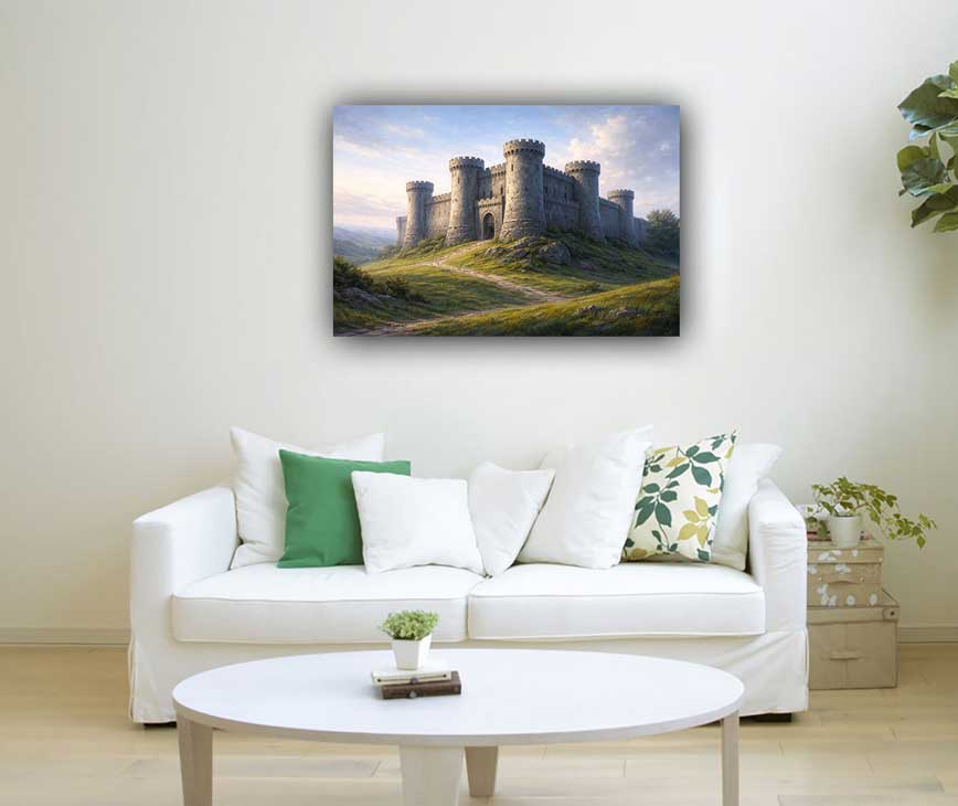 Painting of Fortress Over Hills for Security and Long-Term Financial Protection