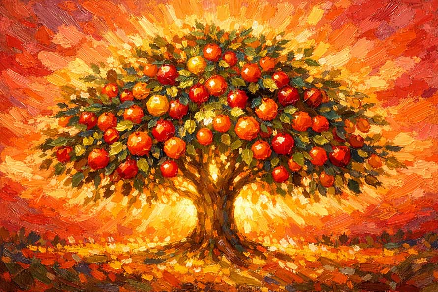 Fruit-Laden Tree Wall Art Tree of Abundance and Prosperity