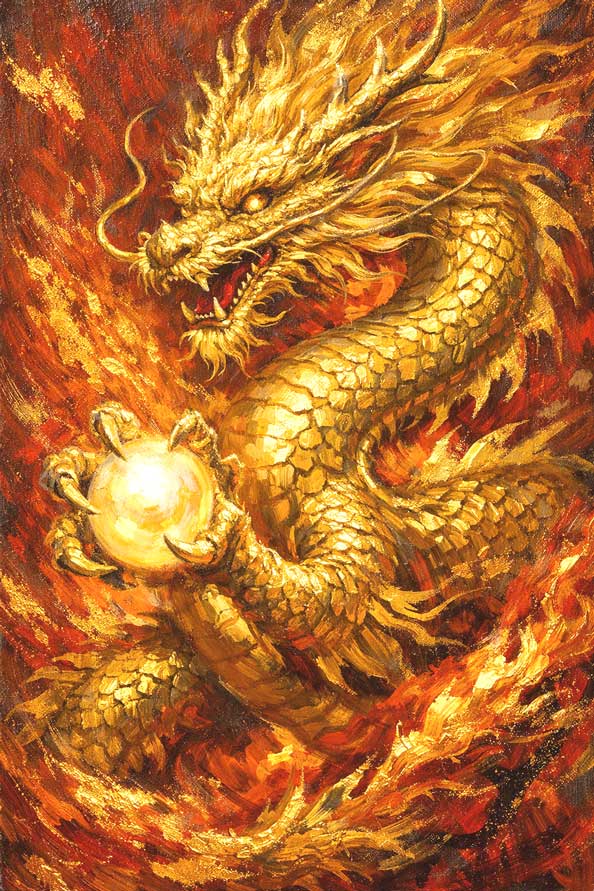 Golden Dragon of Fortune Wall Art Symbol of Luck and Prosperity