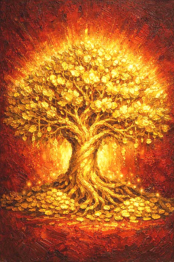 Golden Tree of Life Wall Art Radiating Abundance and Eternal Good Fortune