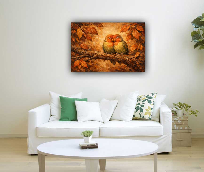 Wall Art Pair of Love birds Painting for Gentle Love, Companionship & Harmony
