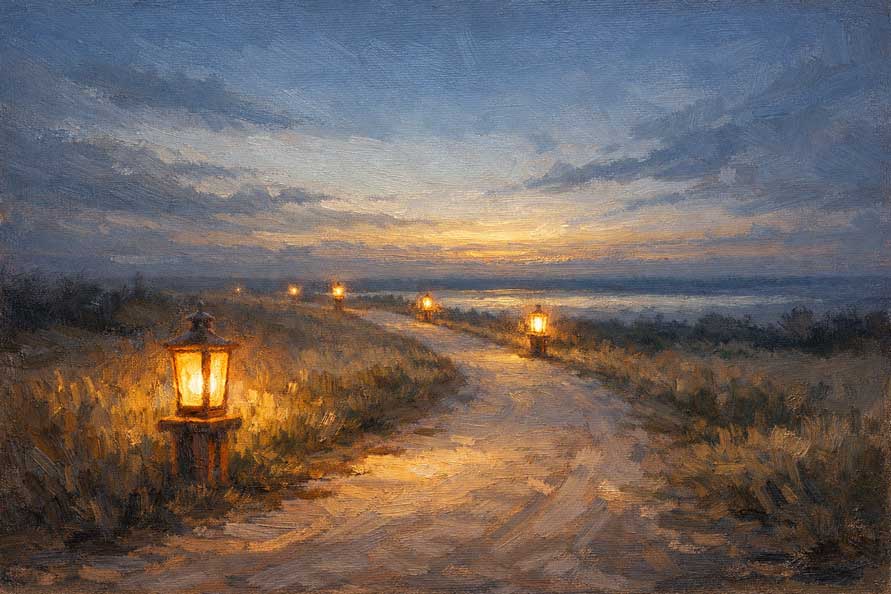 Wall Art of Lighted Path Painting for Guided Progress and Life Direction