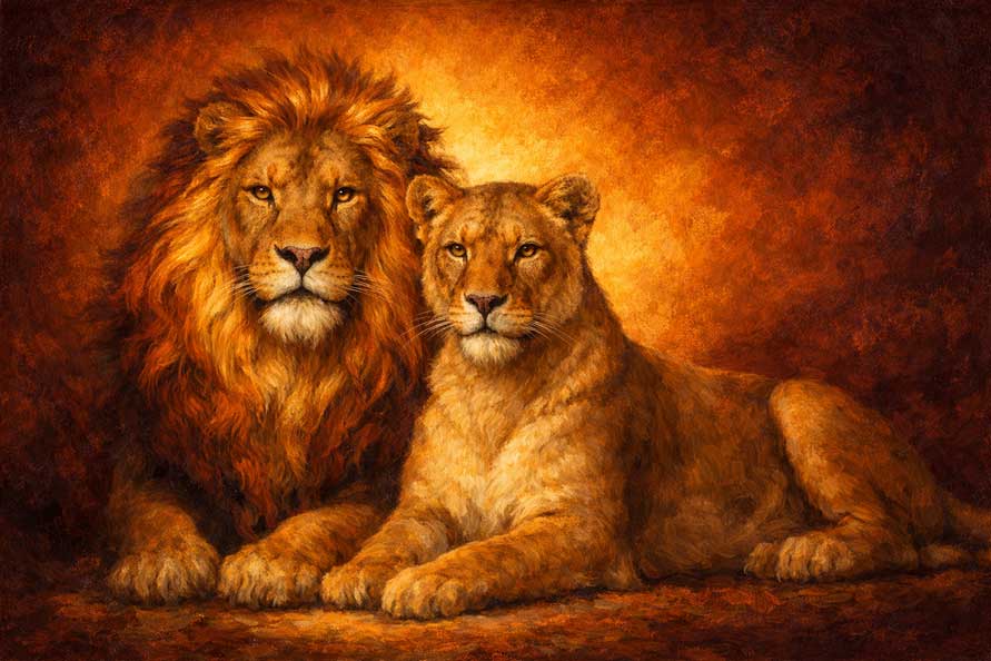 Wall Art Royal Lion Pair Canvas Painting for Authority and Confidence