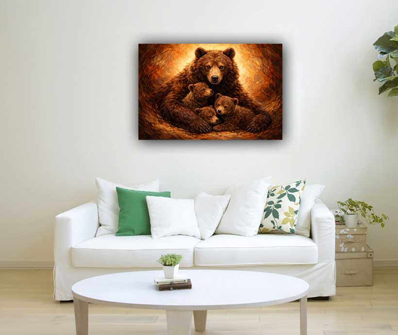 Wall Art Bear with Cubs Painting for Nurturing Strength, Care & Protection
