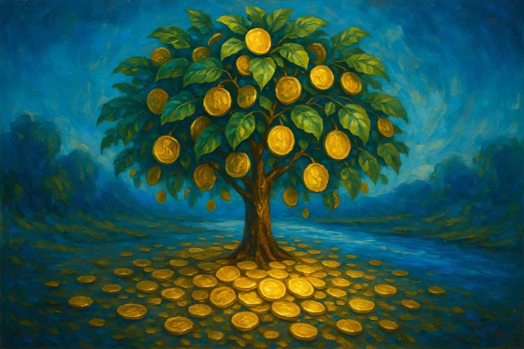 Painting of Coin Tree in North for Continuous Money Flow and Career Income