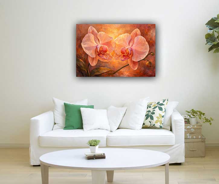 Wall Art Blooming Orchids Painting for Love, Harmony & Emotional Warmth