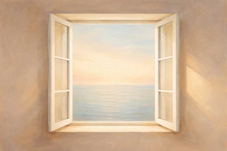 Abstract Painting of Open Window to the Horizon for Inviting New Perspectives
