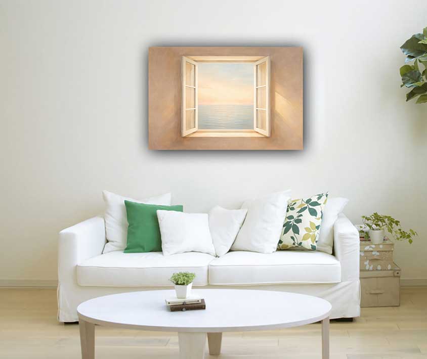 Abstract Painting of Open Window to the Horizon for Inviting New Perspectives