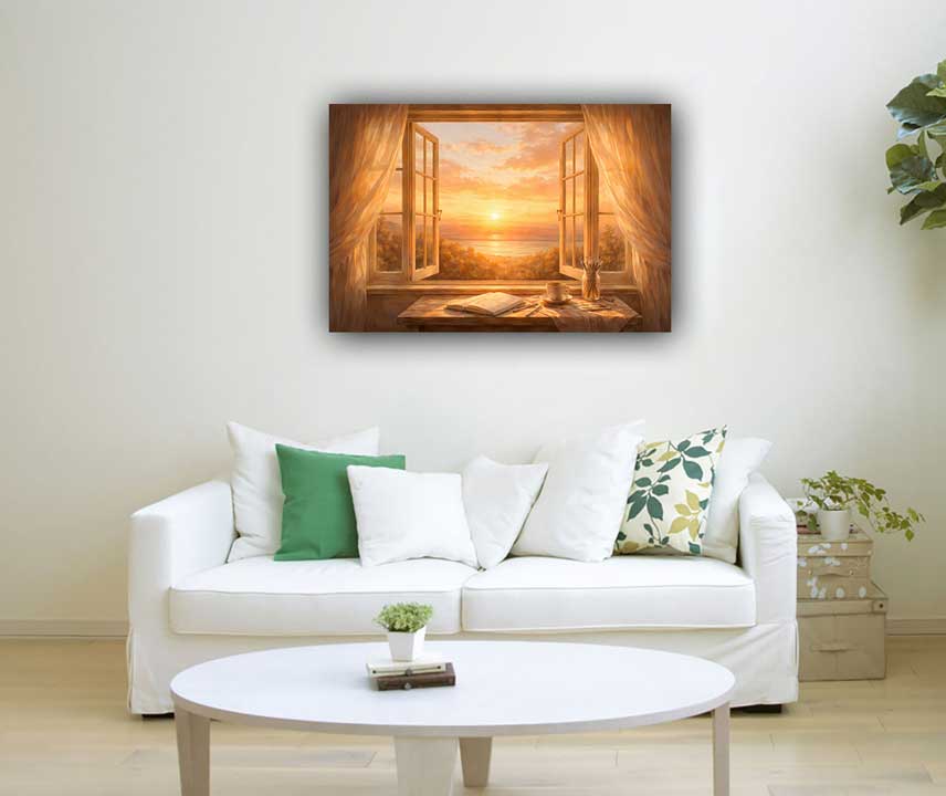 Painting of Open Window to the Horizon for Inviting New Perspectives