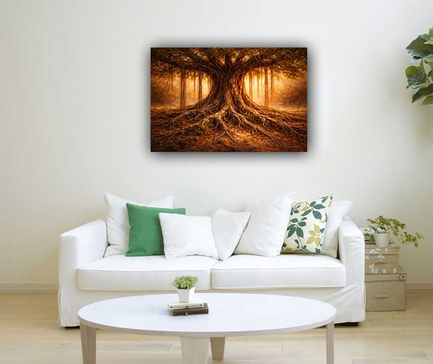 Wall Art Tree with Protective Roots Painting for Stability, Nurturing Energy & Grounded Strength