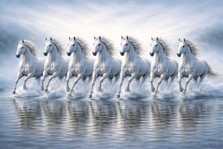 Wall Art of Seven Running Horses Painting for Career Growth and Financial Success