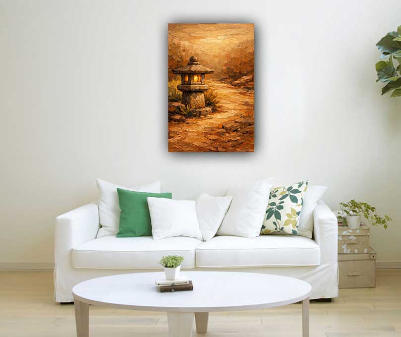 Wall Art Stone Lantern Pathway Painting for Steadiness and Grounding