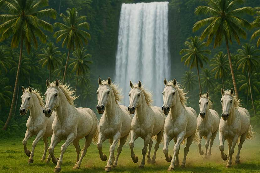 even Horses with Waterfall Vastu Painting for Career Growth in North