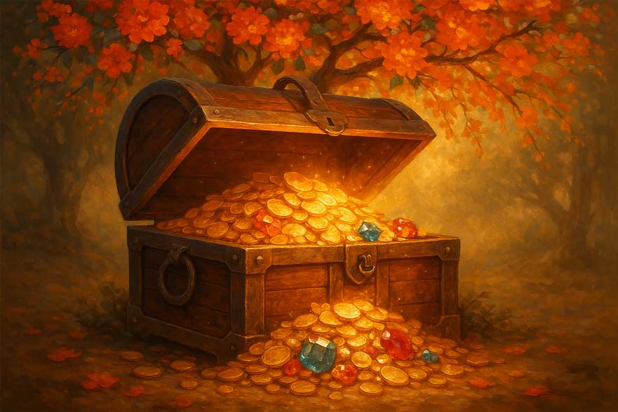 Vastu Painting of Treasure Chest Overflowing with Wealth