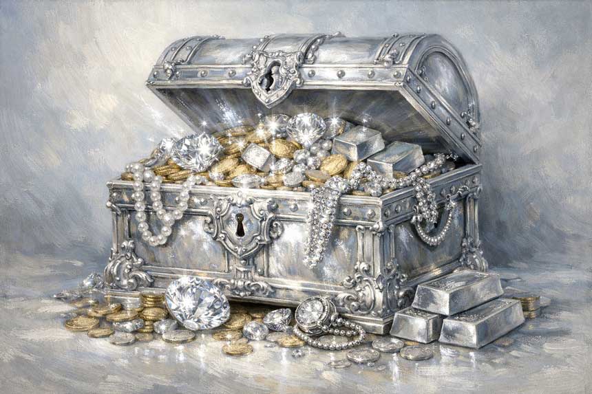 Painting of Treasure Chest Overflowing for Abundance and Wealth Flow