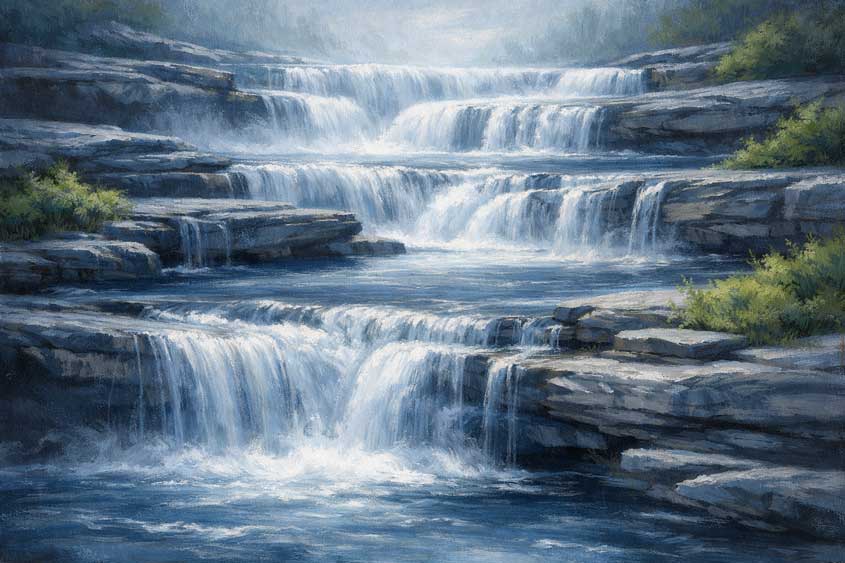 Wall Art of Calm Waterfall Painting for Peace and Spiritual Clarity